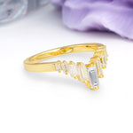 Elegant Soft Mountain Peak V Shape Graduated Emerald Cut Moissanite Wedding Ring - Additional view