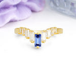 Elegant Soft Mountain Peak V Shape Graduated Emerald Cut Sapphire Wedding Ring - Additional view