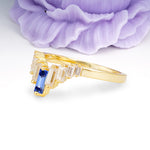 Elegant Soft Mountain Peak V Shape Graduated Emerald Cut Sapphire Wedding Ring - Additional view