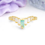 Elegant Soft Mountain Peak V Shape Graduated Emerald Cut Fire Opal Wedding Ring - Additional view