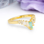 Elegant Soft Mountain Peak V Shape Graduated Emerald Cut Fire Opal Wedding Ring - Additional view
