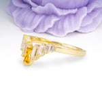 Elegant Soft Mountain Peak V Shape Graduated Emerald Cut Citrine Wedding Ring - Additional view