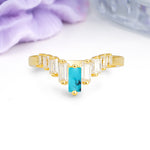 Elegant Soft Mountain Peak V Shape Graduated Emerald Cut Turquoise Wedding Ring - Additional view