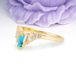 Elegant Soft Mountain Peak V Shape Graduated Emerald Cut Turquoise Wedding Ring - Additional view