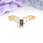 Elegant Soft Mountain Peak V Shape Graduated Emerald Cut Black Rutilated Quartz Wedding Ring - Additional view