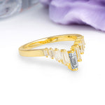Elegant Soft Mountain Peak V Shape Graduated Emerald Cut Lab Diamond Wedding Ring - Additional view