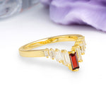 Elegant Soft Mountain Peak V Shape Graduated Emerald Cut Garnet Wedding Ring - Additional view