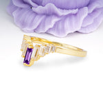 Elegant Soft Mountain Peak V Shape Graduated Emerald Cut Amethyst Wedding Ring - Additional view