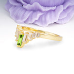 Elegant Soft Mountain Peak V Shape Graduated Emerald Cut Peridot Wedding Ring - Additional view