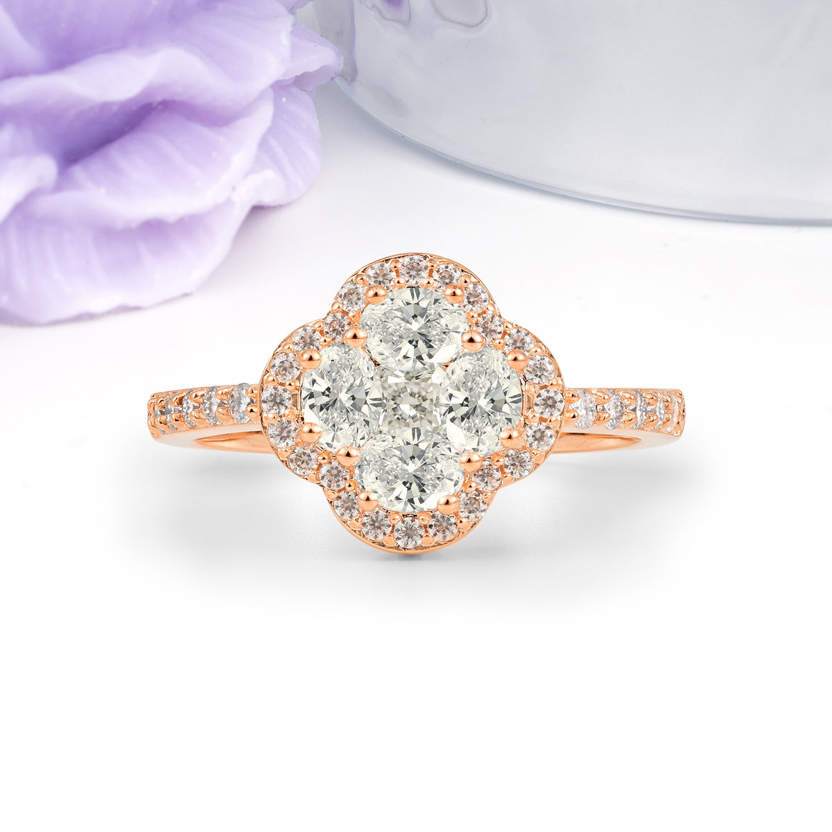 Unique Flower-Shaped 4-Prong Oval Cut Moissanite Engagement Ring - Additional view