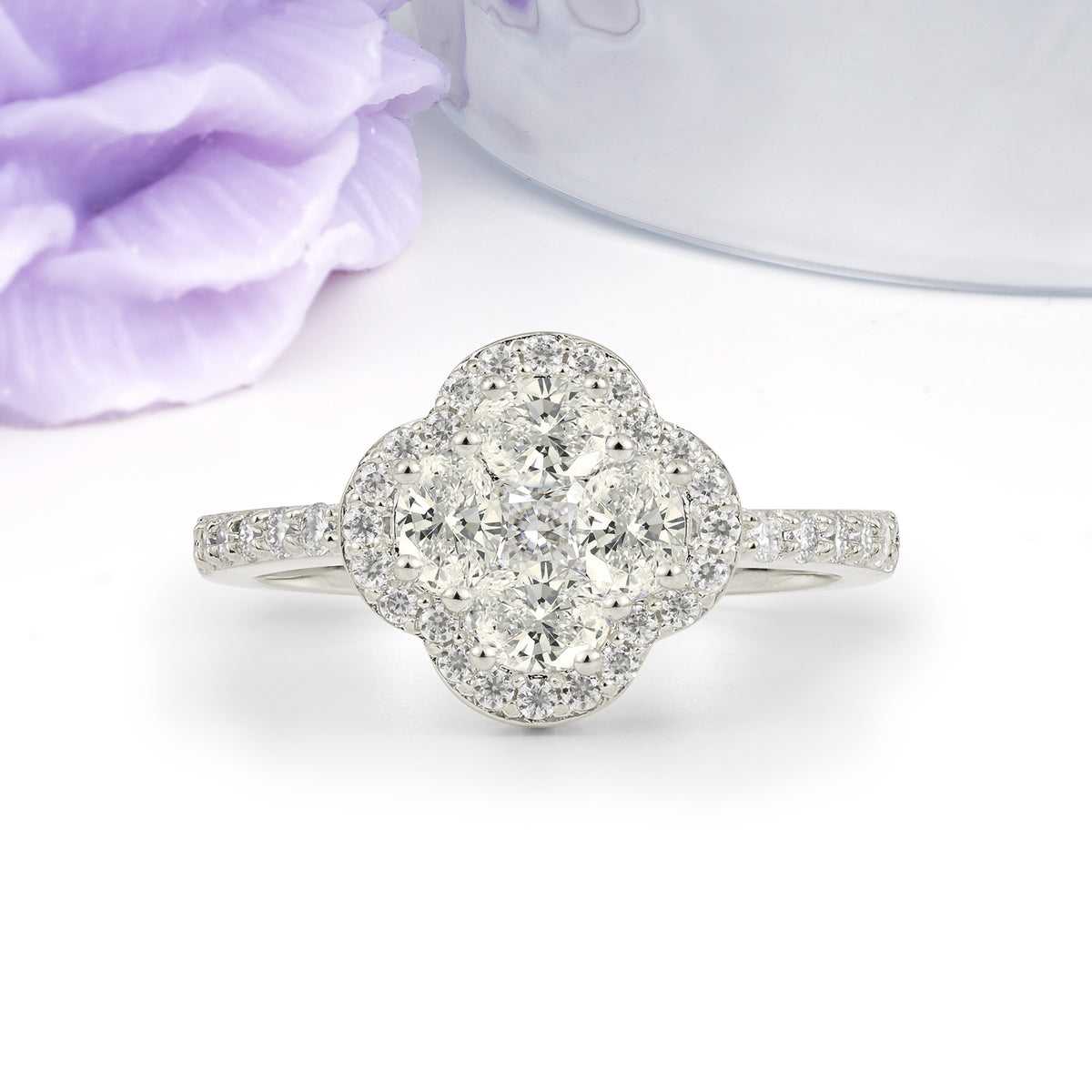 Unique Flower-Shaped 4-Prong Oval Cut Moissanite Engagement Ring - Additional view