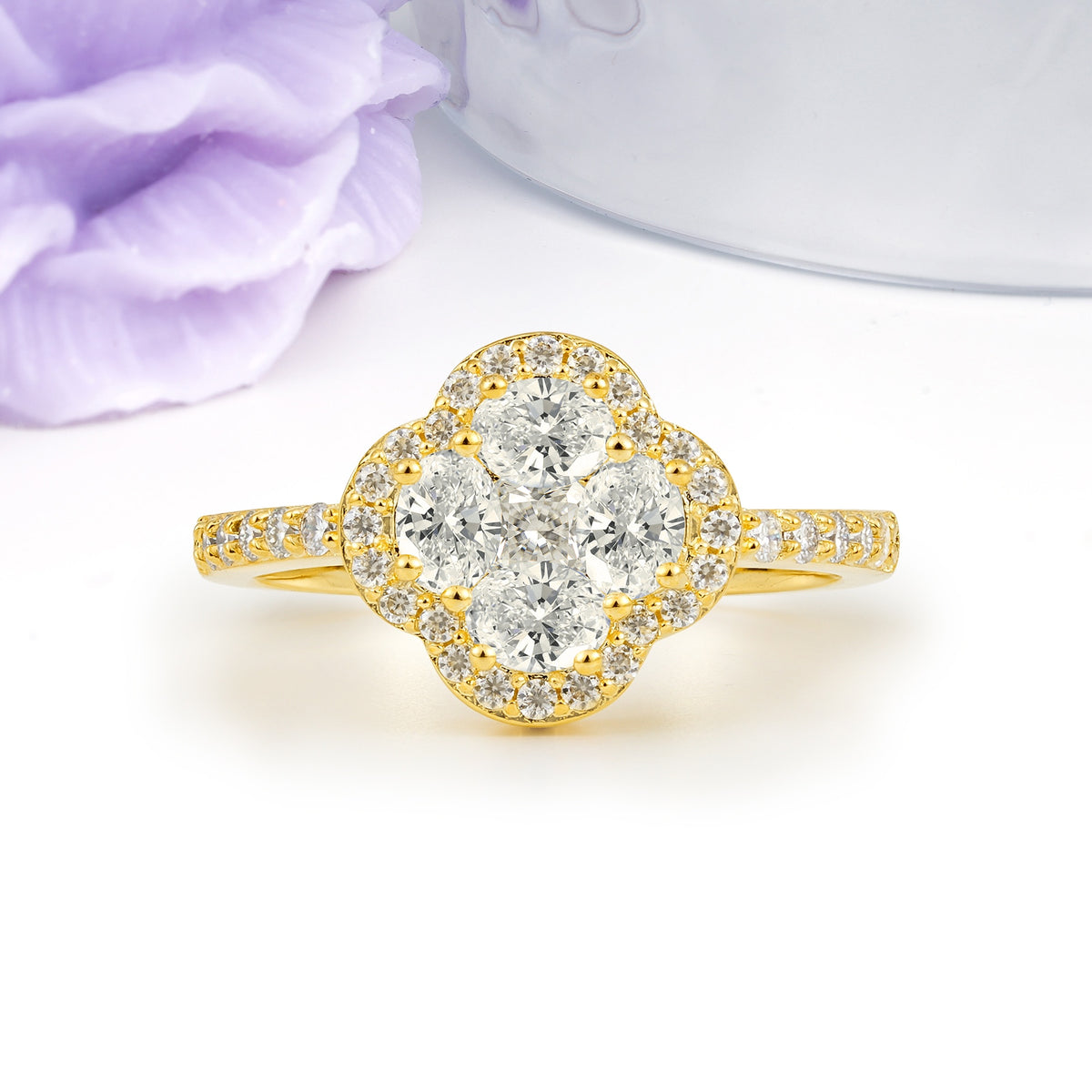 Unique Flower-Shaped 4-Prong Oval Cut Moissanite Engagement Ring - Additional view