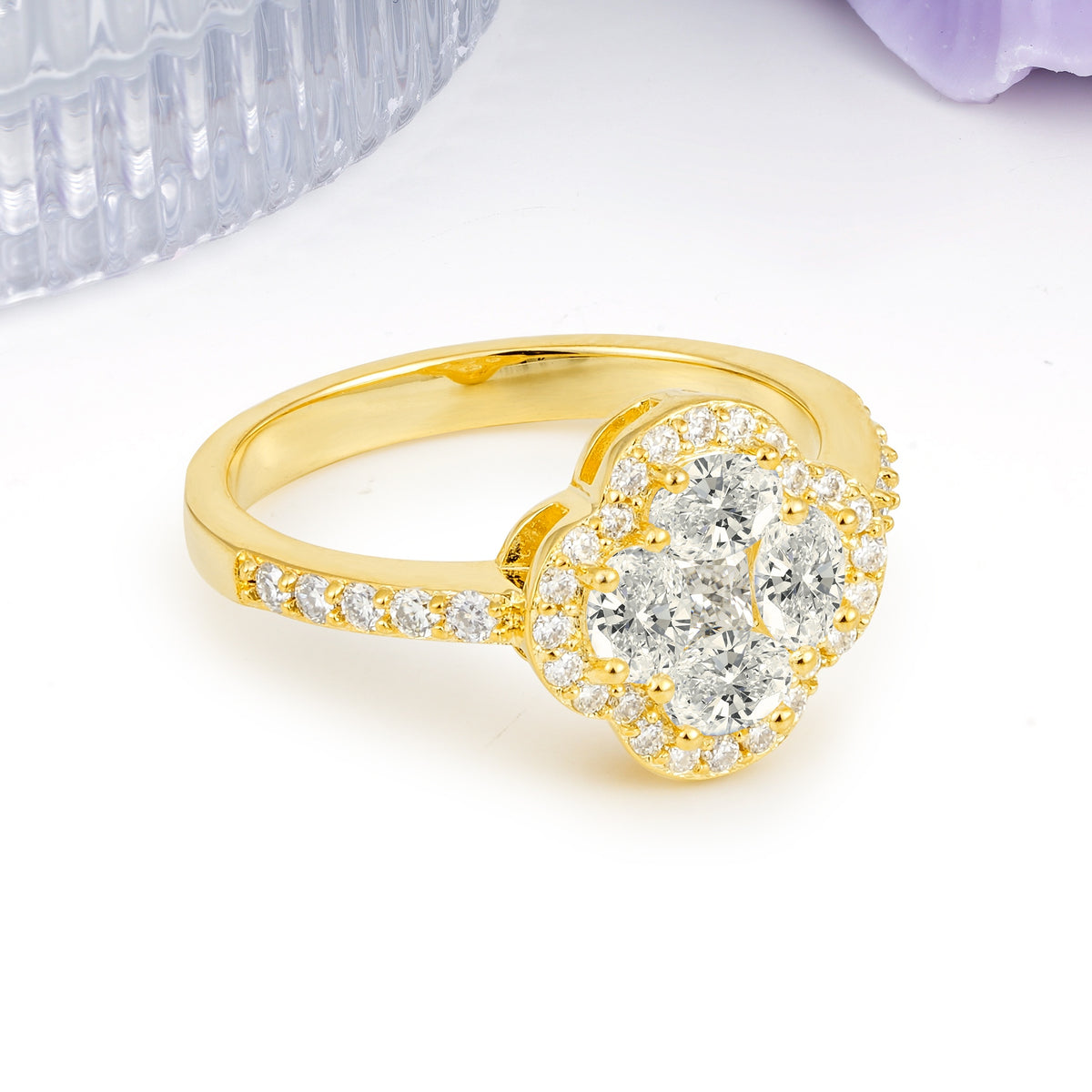 Unique Flower-Shaped 4-Prong Oval Cut Moissanite Engagement Ring - Additional view