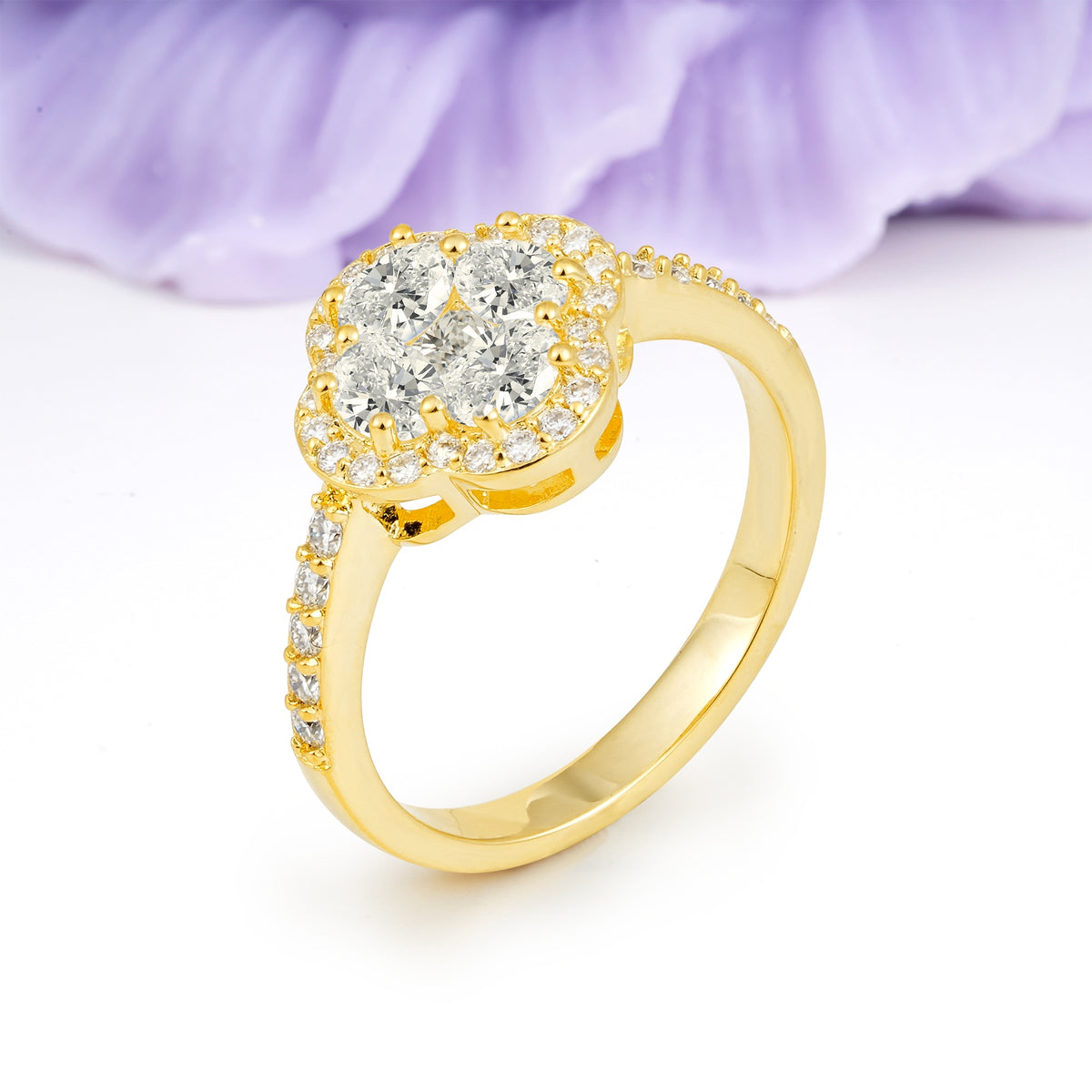 Unique Flower-Shaped 4-Prong Oval Cut Moissanite Engagement Ring - Additional view