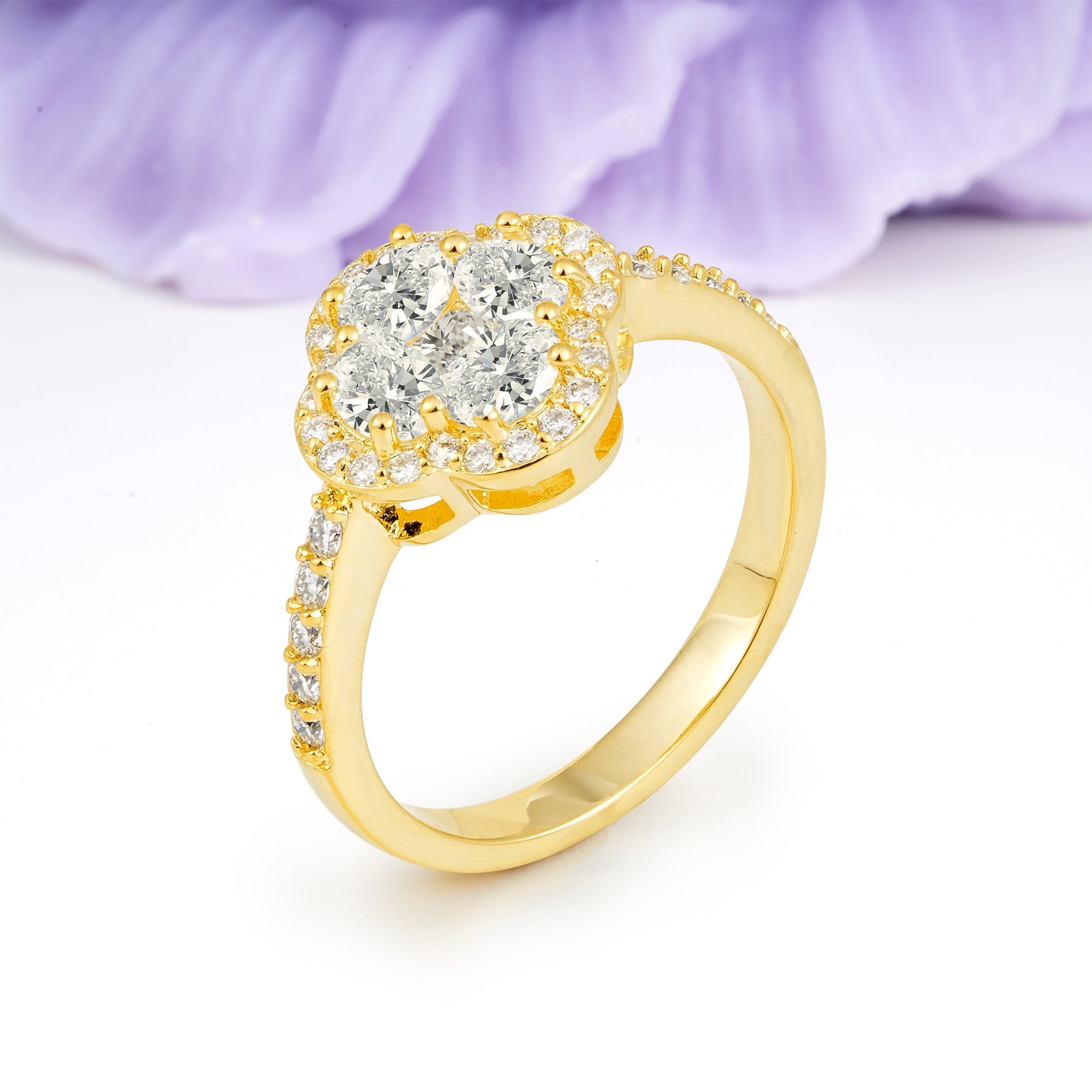 Unique Flower-Shaped 4-Prong Oval Cut Moissanite Engagement Ring - Additional view