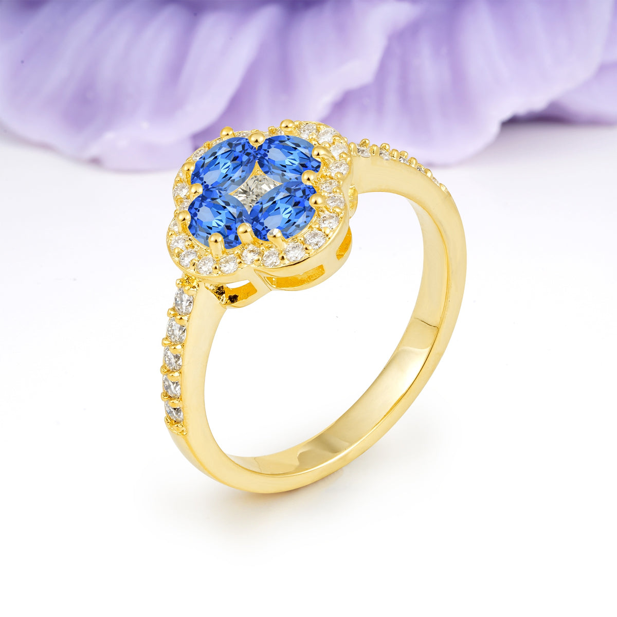 Unique Flower-Shaped 4-Prong Oval Cut Sapphire Engagement Ring - Additional view