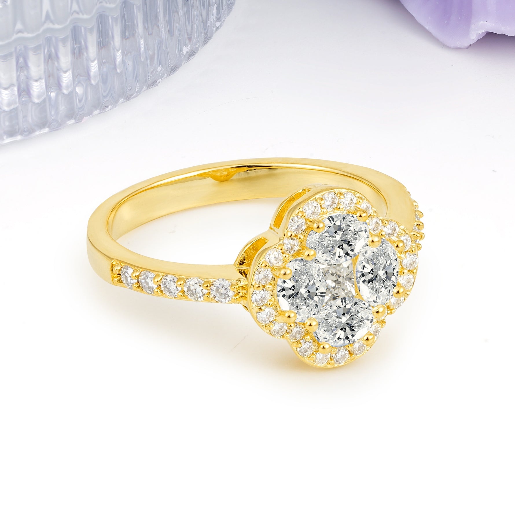 Unique Flower-Shaped 4-Prong Oval Cut Lab Diamond Engagement Ring - Additional view