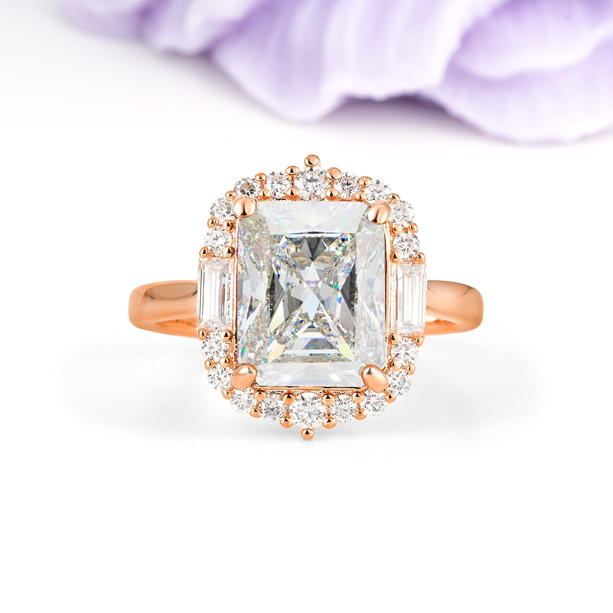 Unique & Classic 4-Prong Emerald Cut Moissanite Engagement Ring - Additional view