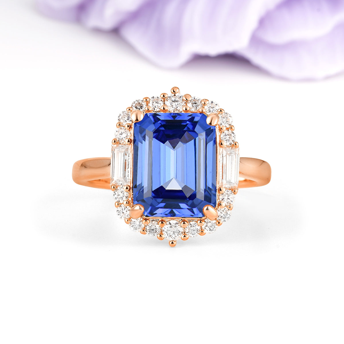 Unique & Classic 4-Prong Emerald Cut Sapphire Engagement Ring - Additional view