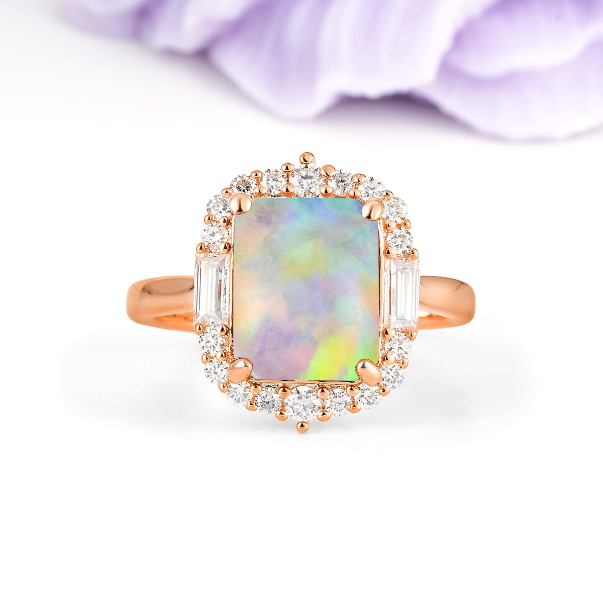 Unique & Classic 4-Prong Emerald Cut Fire Opal Engagement Ring - Additional view