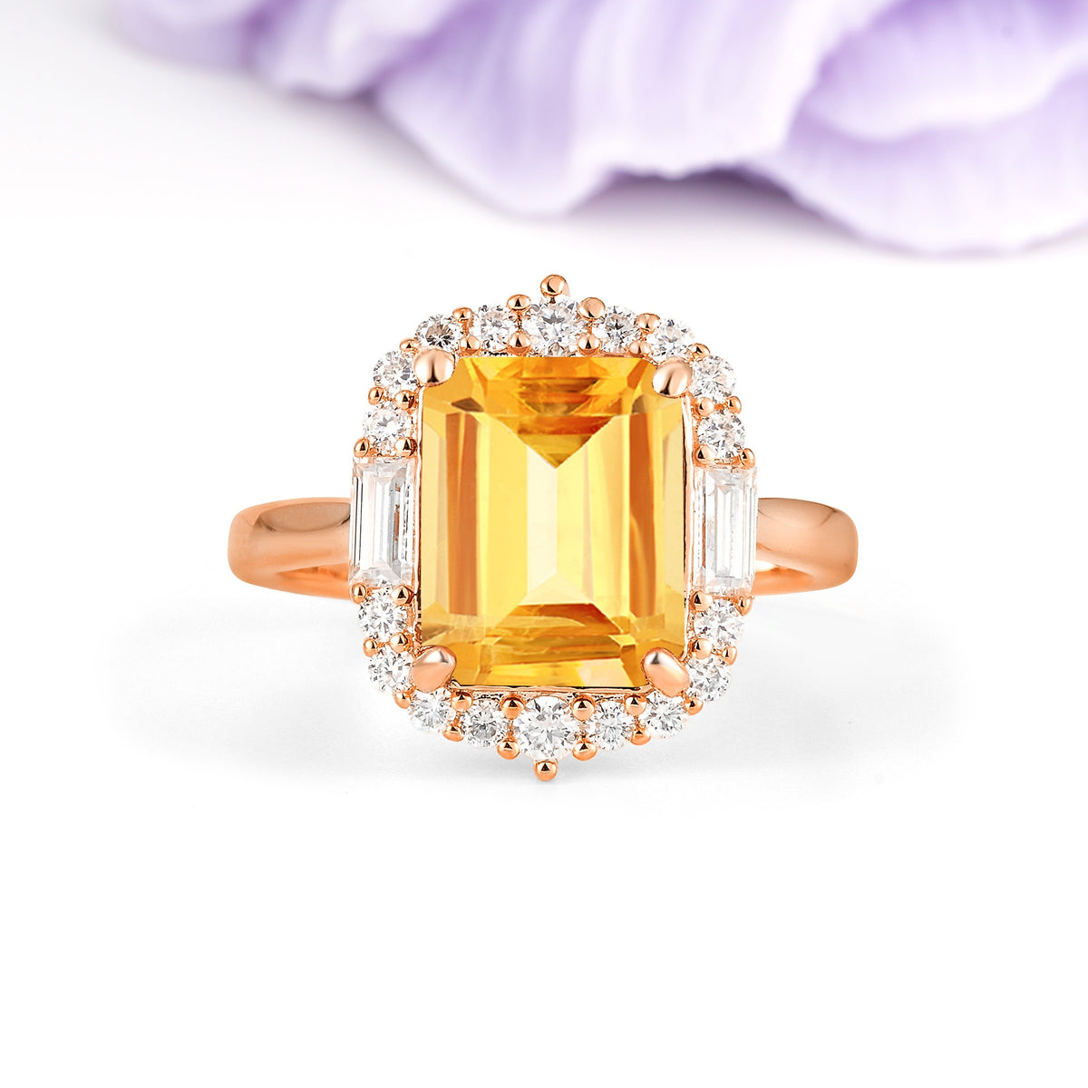 Unique & Classic 4-Prong Emerald Cut Citrine Engagement Ring - Additional view