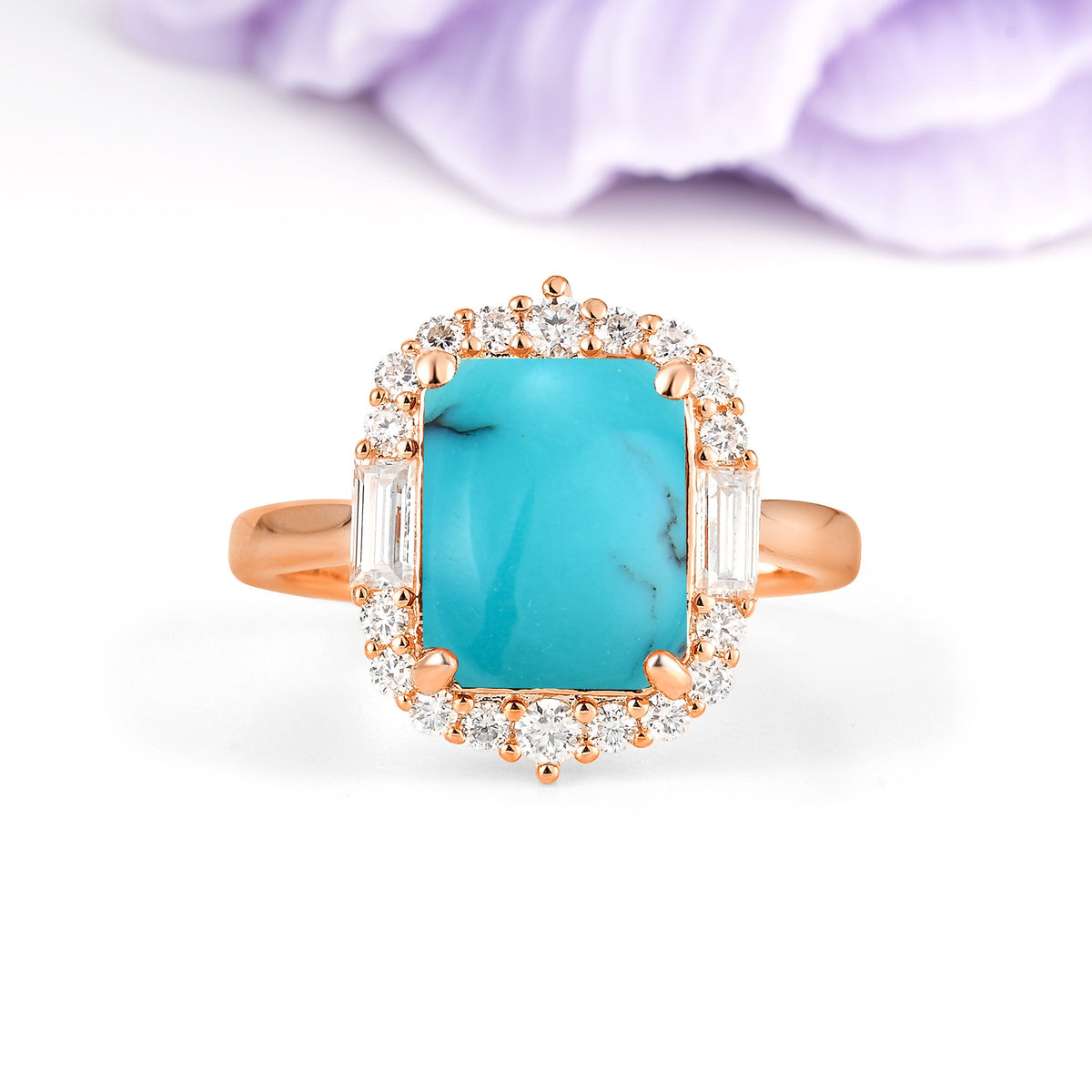 Unique & Classic 4-Prong Emerald Cut Turquoise Engagement Ring - Additional view