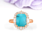 Unique & Classic 4-Prong Emerald Cut Turquoise Engagement Ring - Additional view