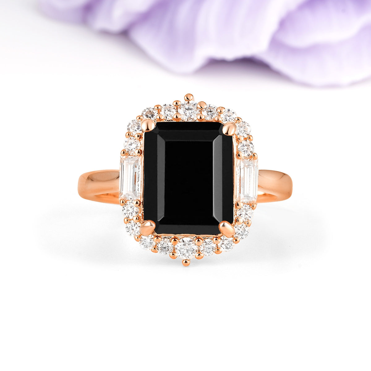 Unique & Classic 4-Prong Emerald Cut Black Onyx Engagement Ring - Additional view