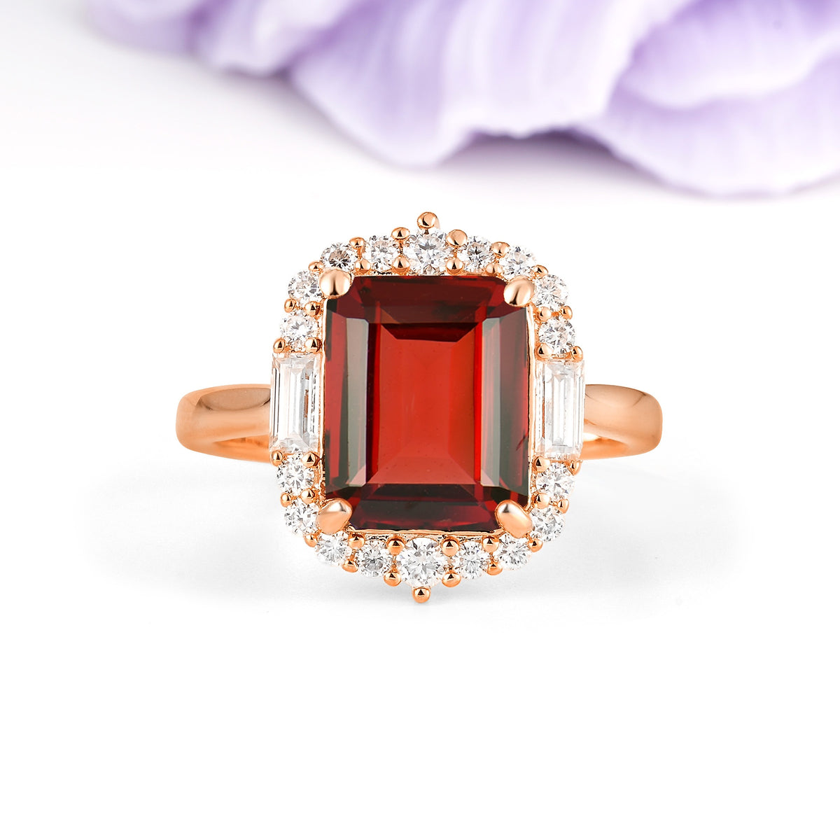 Unique & Classic 4-Prong Emerald Cut Garnet Engagement Ring - Additional view