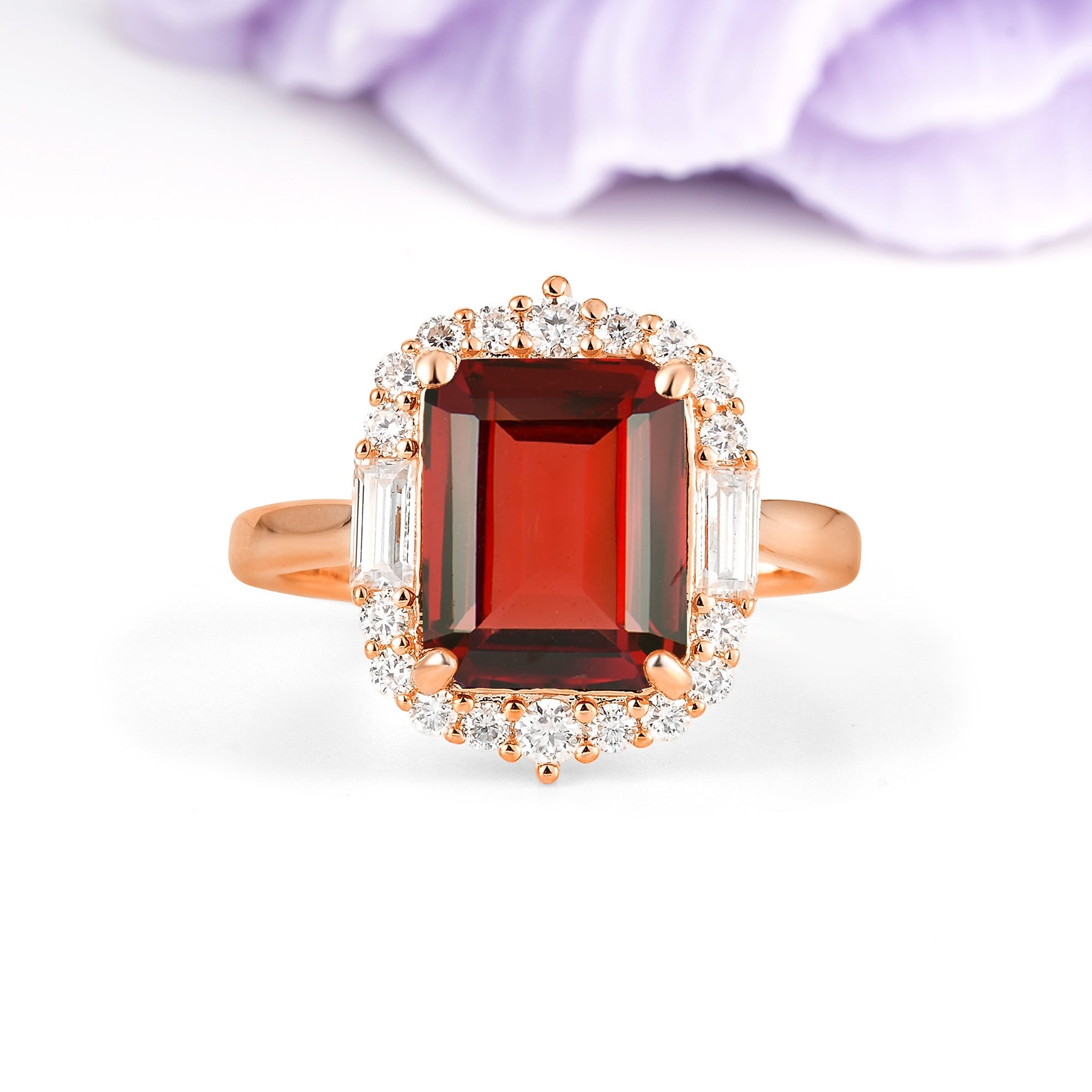 Unique & Classic 4-Prong Emerald Cut Garnet Engagement Ring - Additional view