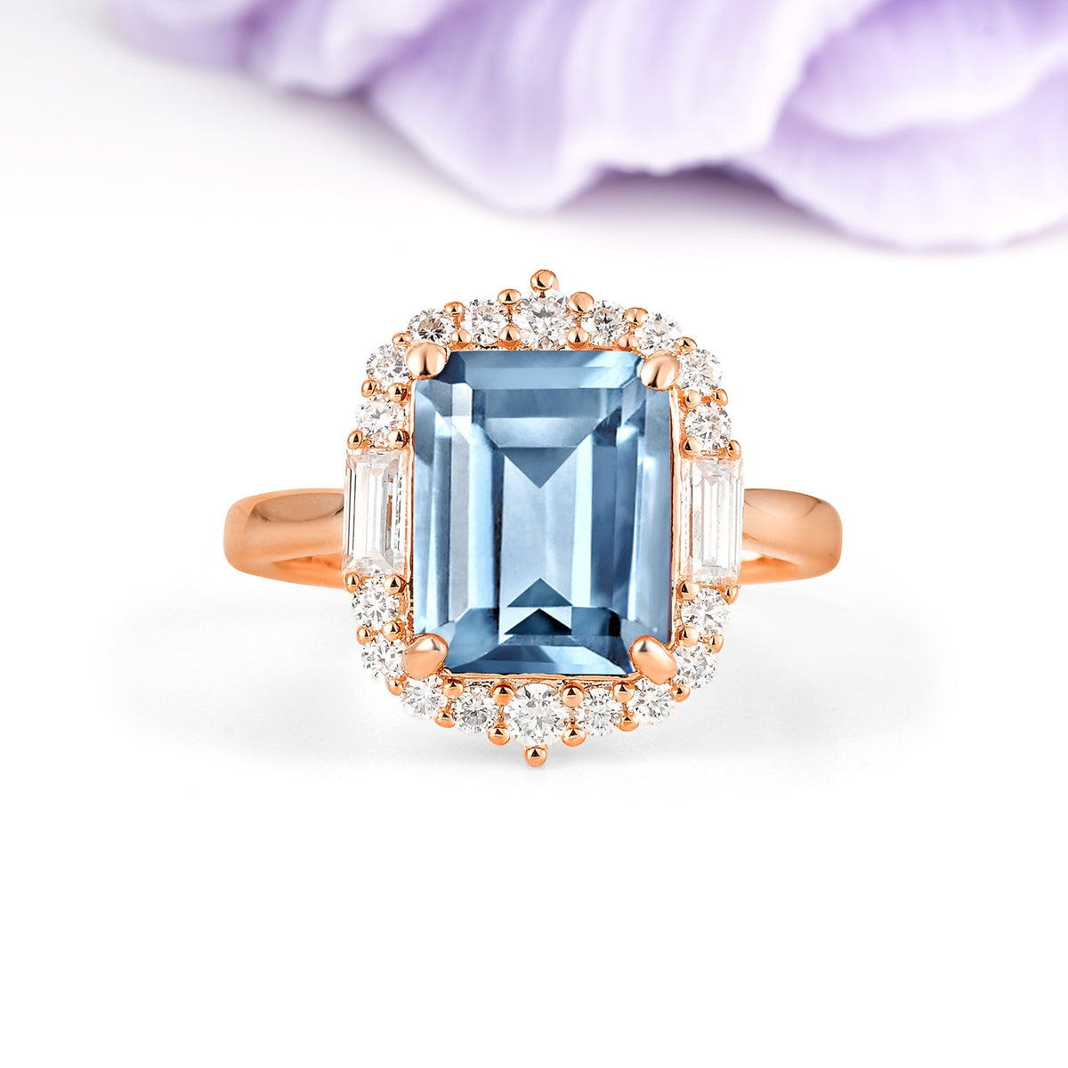 Unique & Classic 4-Prong Emerald Cut Aquamarine Engagement Ring - Additional view