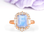 Unique & Classic 4-Prong Emerald Cut Moonstone Engagement Ring - Additional view