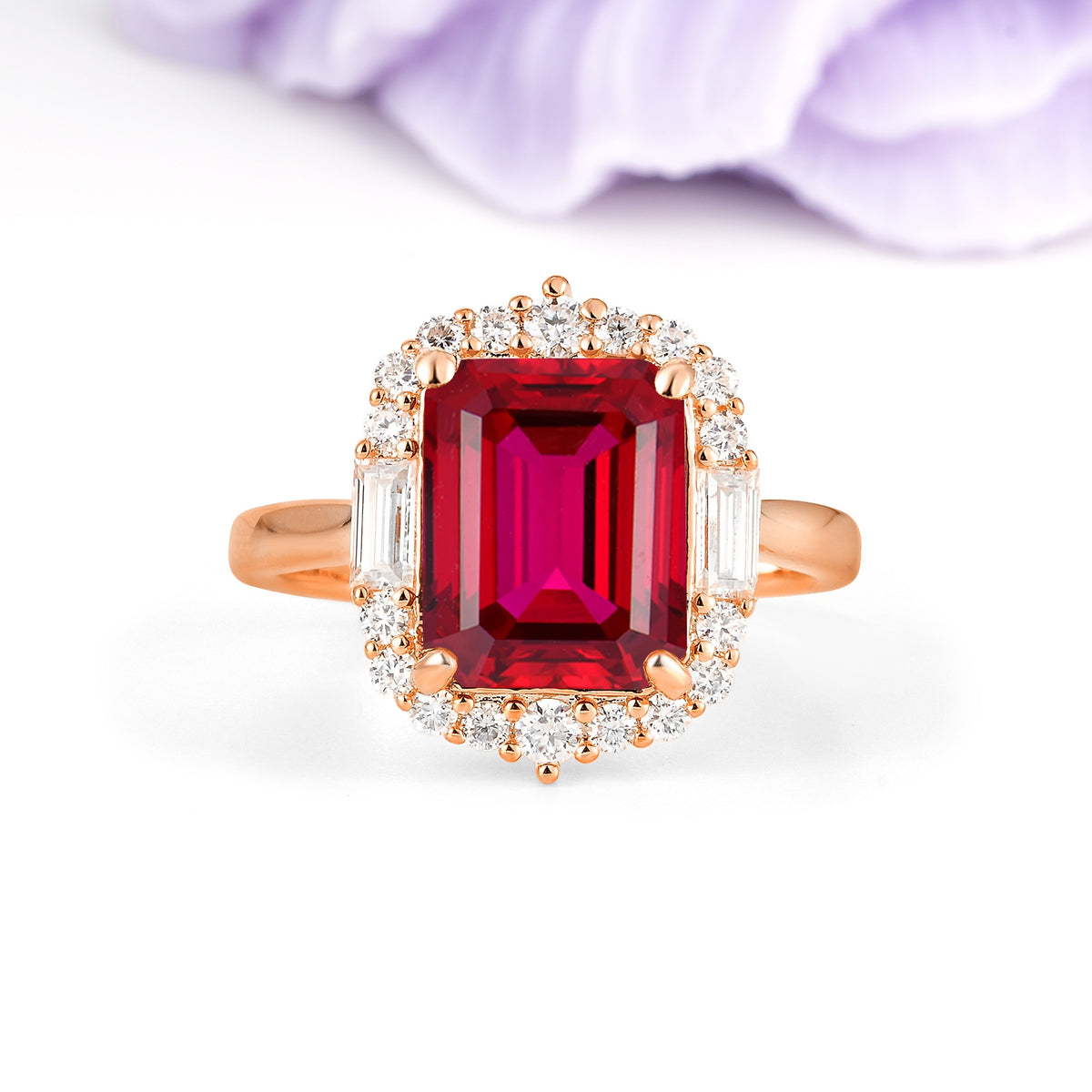Unique & Classic 4-Prong Emerald Cut Ruby Engagement Ring - Additional view