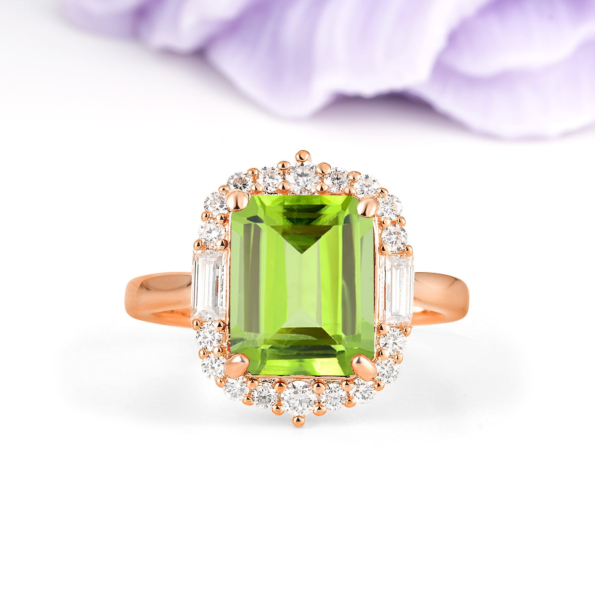 Unique & Classic 4-Prong Emerald Cut Peridot Engagement Ring - Additional view