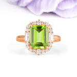 Unique & Classic 4-Prong Emerald Cut Peridot Engagement Ring - Additional view