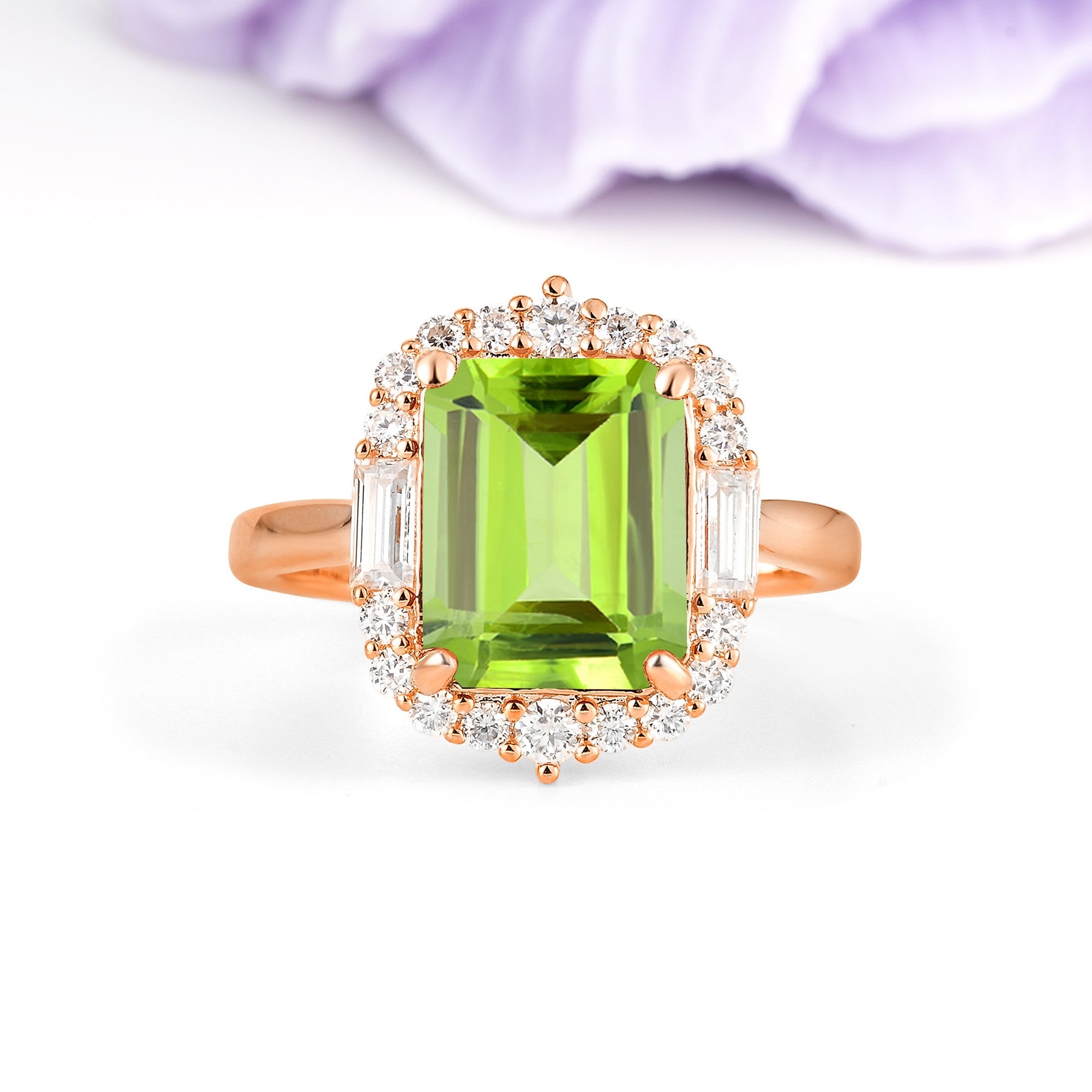 Unique & Classic 4-Prong Emerald Cut Peridot Engagement Ring - Additional view