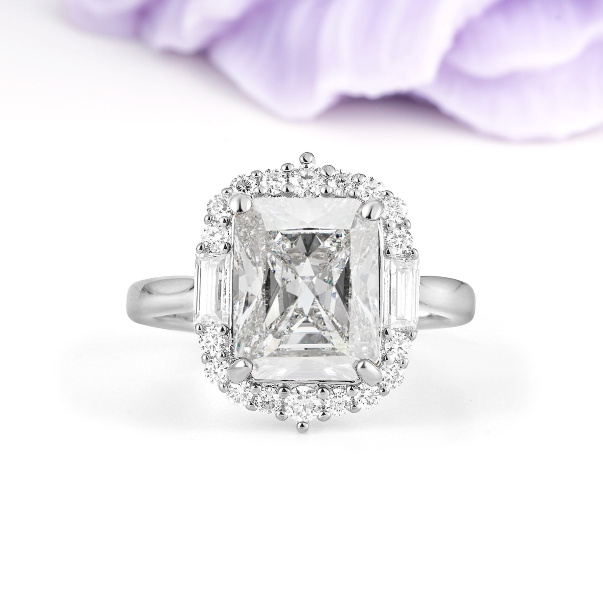 Unique & Classic 4-Prong Emerald Cut Moissanite Engagement Ring - Additional view