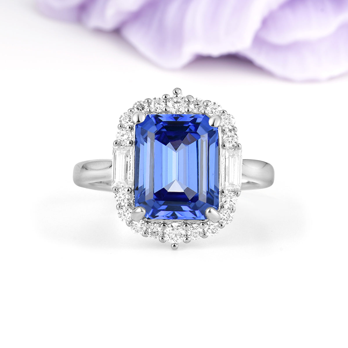 Unique & Classic 4-Prong Emerald Cut Sapphire Engagement Ring - Additional view
