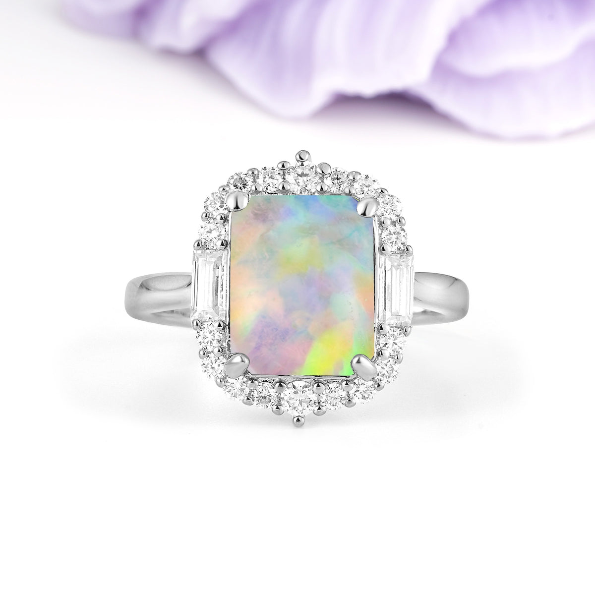 Unique & Classic 4-Prong Emerald Cut Fire Opal Engagement Ring - Additional view