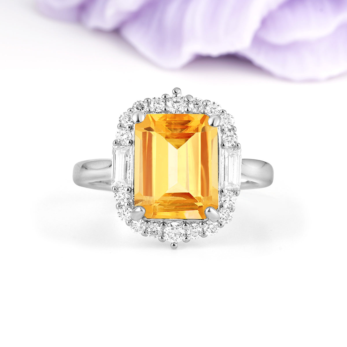 Unique & Classic 4-Prong Emerald Cut Citrine Engagement Ring - Additional view