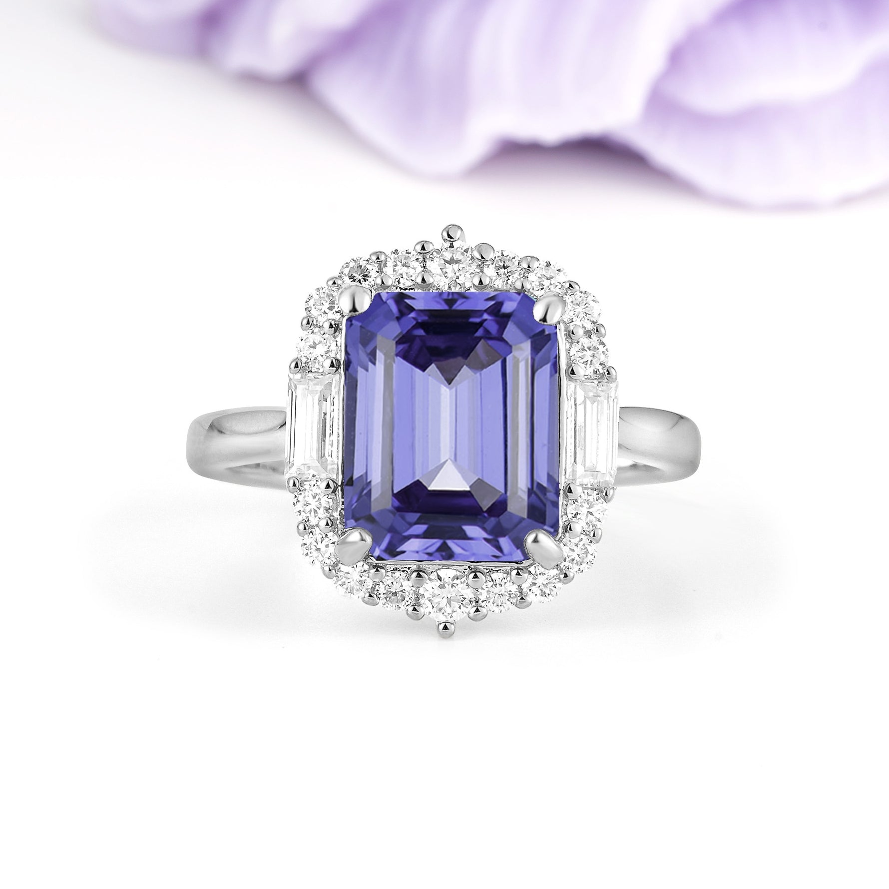 Unique & Classic 4-Prong Emerald Cut Tanzanite Engagement Ring - Additional view