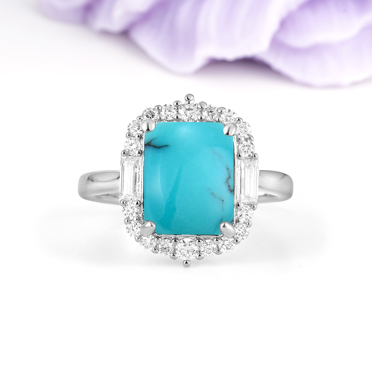 Unique & Classic 4-Prong Emerald Cut Turquoise Engagement Ring - Additional view
