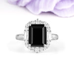 Unique & Classic 4-Prong Emerald Cut Black Onyx Engagement Ring - Additional view