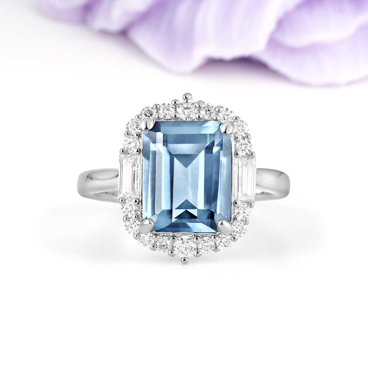 Unique & Classic 4-Prong Emerald Cut Aquamarine Engagement Ring - Additional view