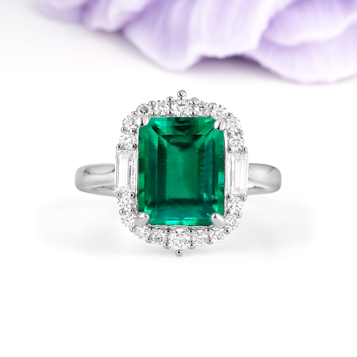Unique & Classic 4-Prong Emerald Cut Emerald Engagement Ring - Additional view