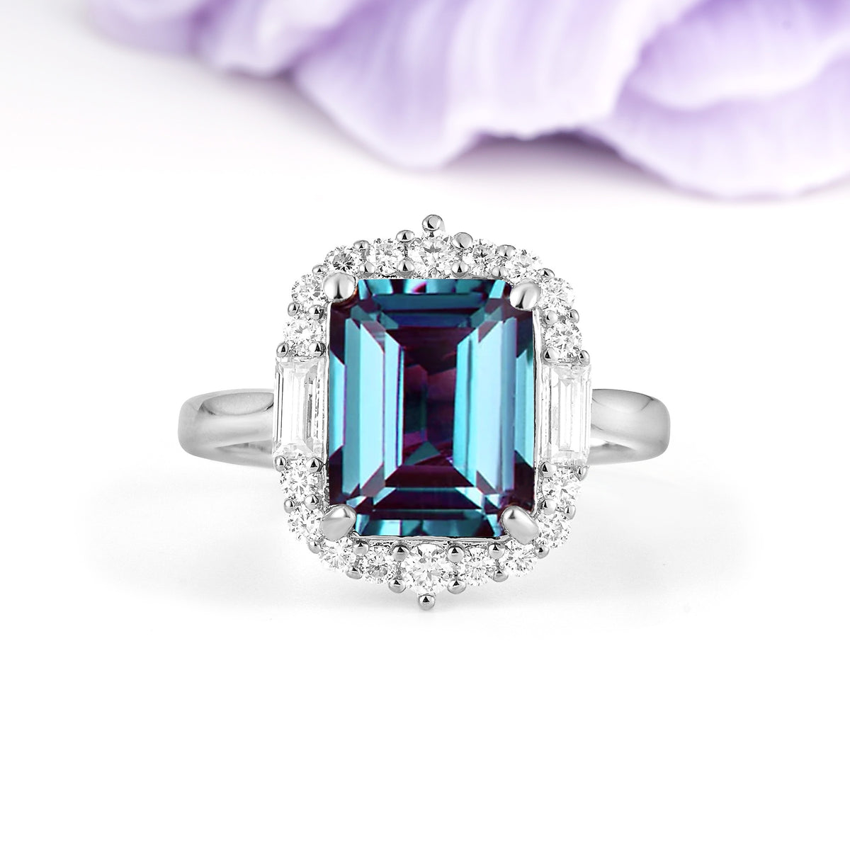 Unique & Classic 4-Prong Emerald Cut Alexandrite Engagement Ring - Additional view