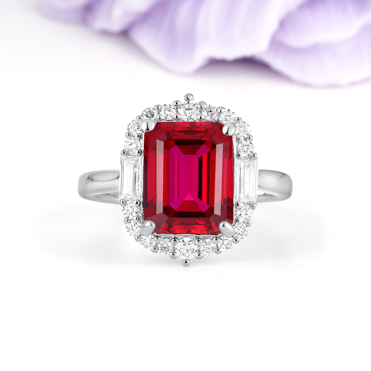 Unique & Classic 4-Prong Emerald Cut Ruby Engagement Ring - Additional view