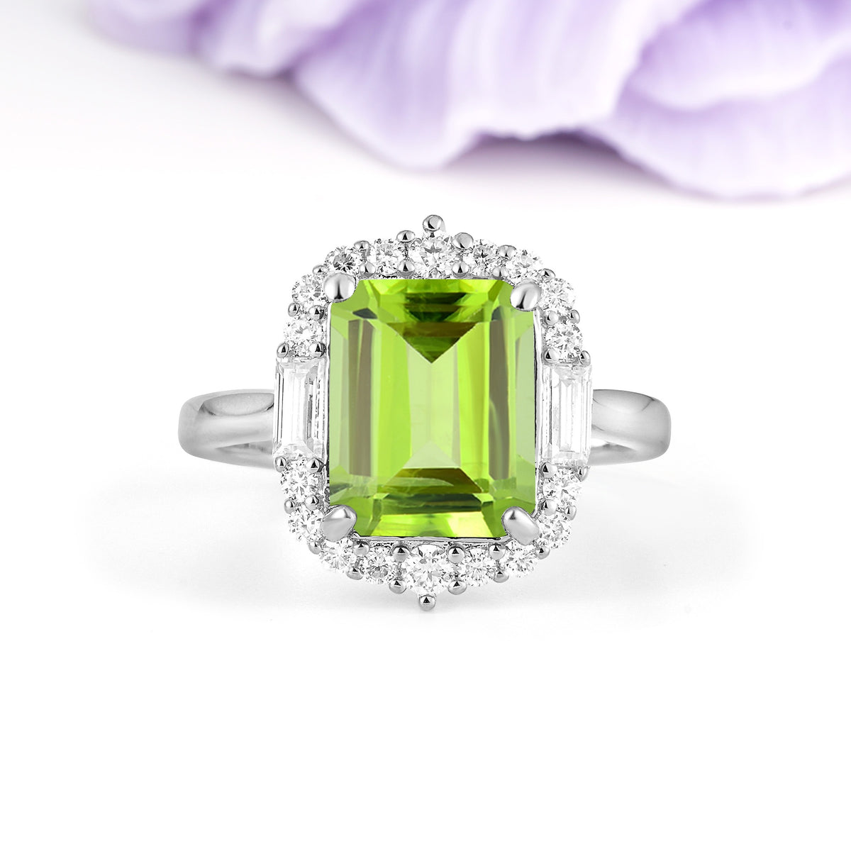 Unique & Classic 4-Prong Emerald Cut Peridot Engagement Ring - Additional view
