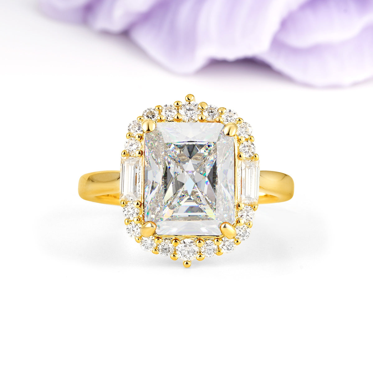 Unique & Classic 4-Prong Emerald Cut Moissanite Engagement Ring - Additional view