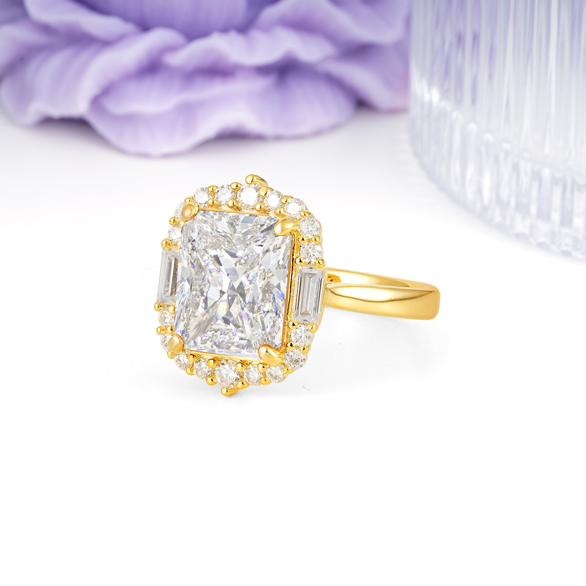 Unique & Classic 4-Prong Emerald Cut Moissanite Engagement Ring - Additional view